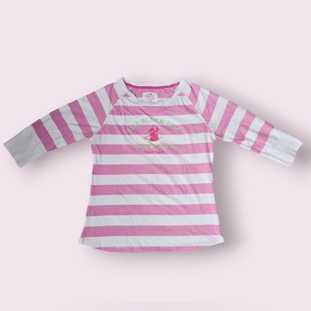 The Black Dog Sweatshirt Pink and White Striped Crewneck Size Medium Nautical